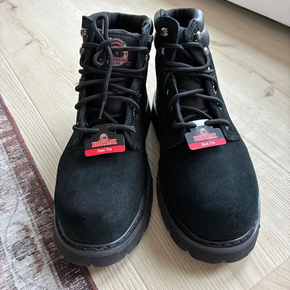 Brahma Bravo II Mens Black Leather Steel Toe Work Hiking Boots Size 9 NWT